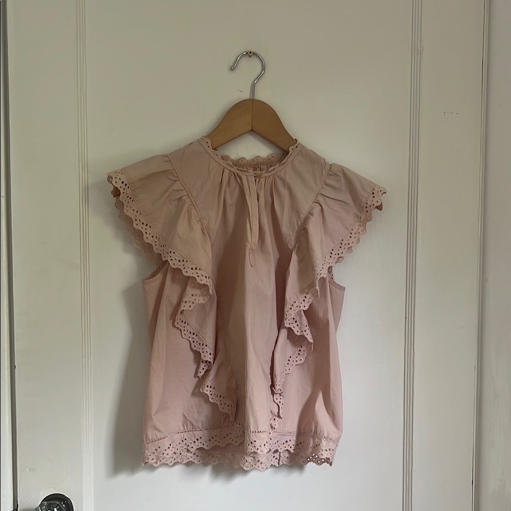 Rebecca Taylor La Vie Blush Lace Trim Blouse
